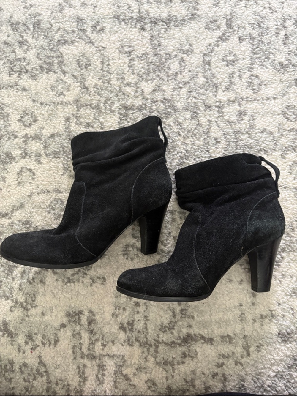 BCBG Black Suede Ankle Slouch Booties
